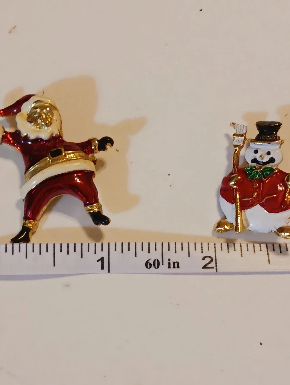 Vintage 1960s Sweater Pins, Enamel Santa And Snowman Christmas Brooches